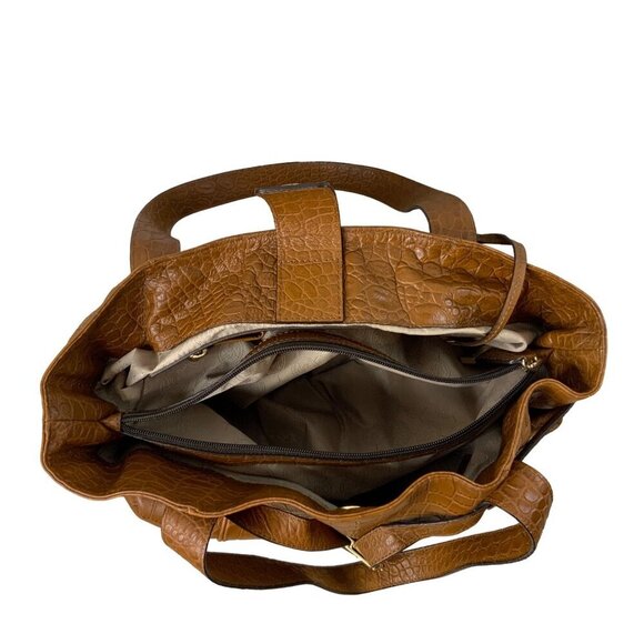 Michael Kors Camel colored Croc Embossed Leather tote bag/gold hardware - Picture 10 of 14